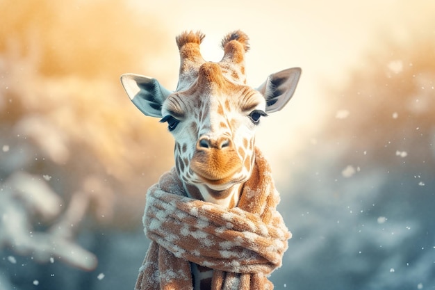 Een giraf die een sjaal en een sjaal draagt