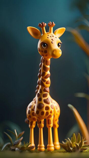 een giraf met een lange nek wordt getoond met een zwarte achtergrond