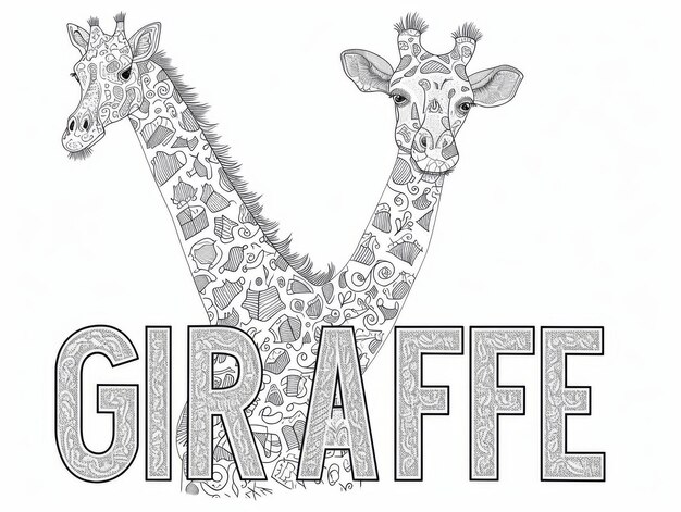 Foto een giraffe kleurpagina voor kinderen met de tekst giraffe