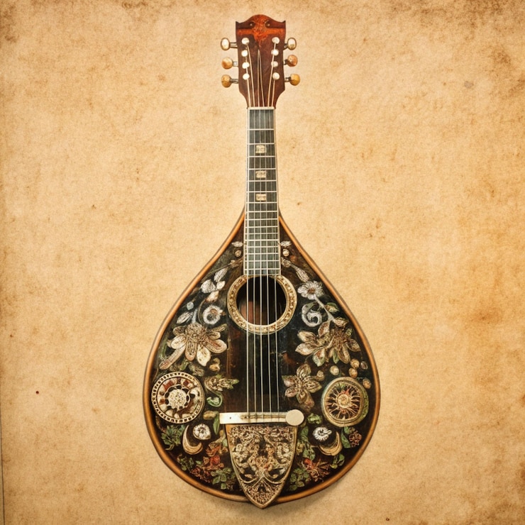 Foto een gitaar met een ontwerp erop