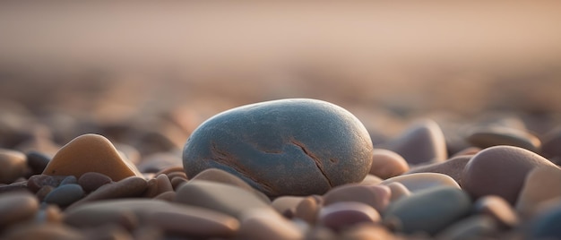 Een gladde en aantrekkelijke steen ligt op het strand Generatieve AI