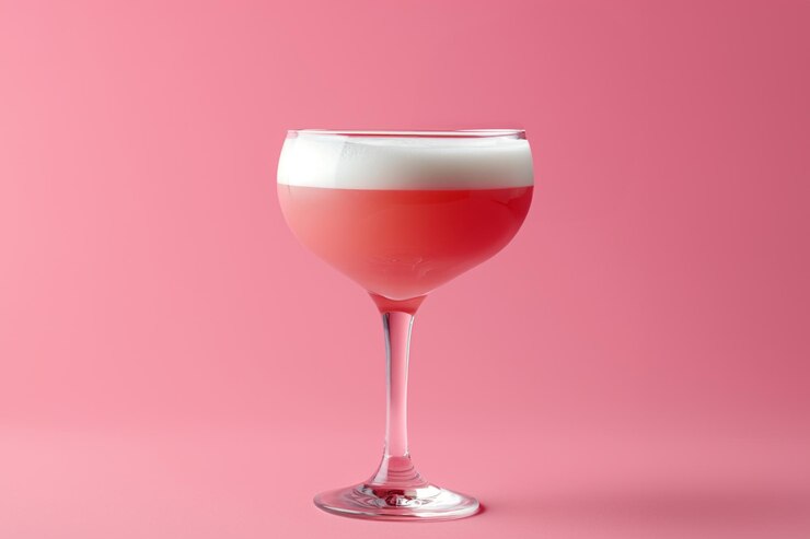 Foto een glas alcoholische cocktail pink lady op roze achtergrond