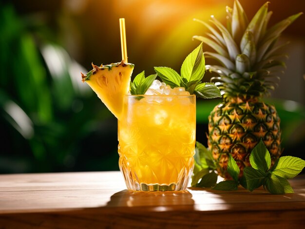 Foto een glas ananas sap met verse achtergrond