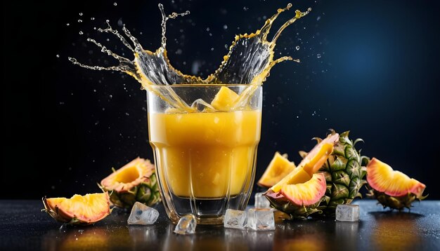 Een glas ananas sap spetteren