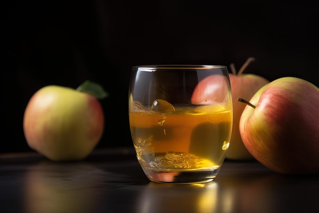 Een glas appelcider naast een rode appel.