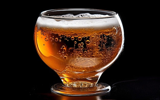 Een glas bier is gevuld met een vloeistof.