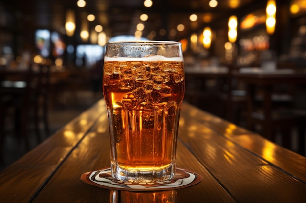 Een glas bier met barstoelen op de achtergrond Amerikaanse nachtleven beeld