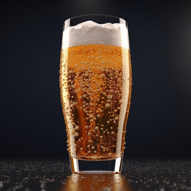 Een glas bier met bubbels erop