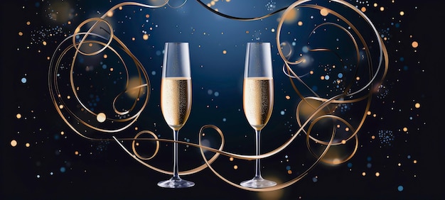 Een glas champagne met een feestelijke achtergrond.