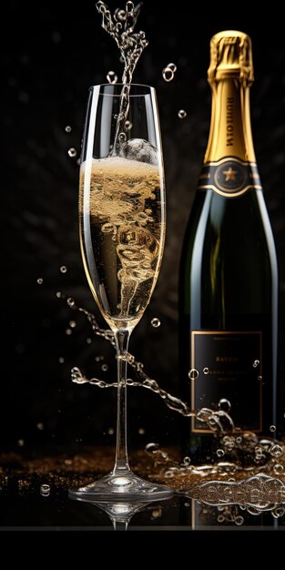 Een glas champagne op een donkere achtergrond Feestdrank Hoogwaardige foto Generatieve AI