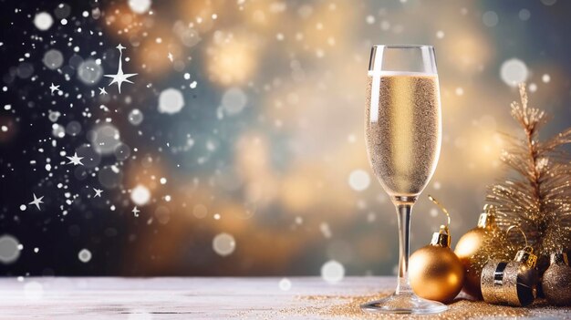 Een glas champagne op een kerst achtergrond Generatieve AI Voedsel