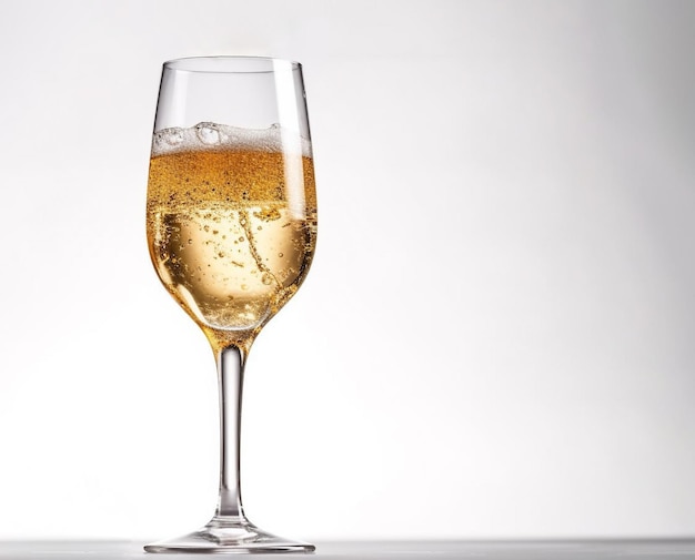 Een glas champagne op witte achtergrond Generatieve AI