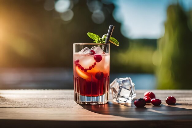 een glas cocktail met een rietje en kers erop