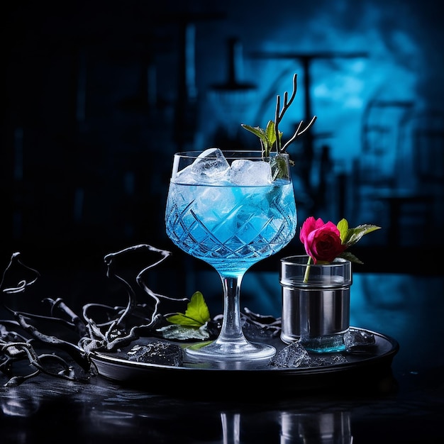 Foto een glas cocktail met ijsblokjes