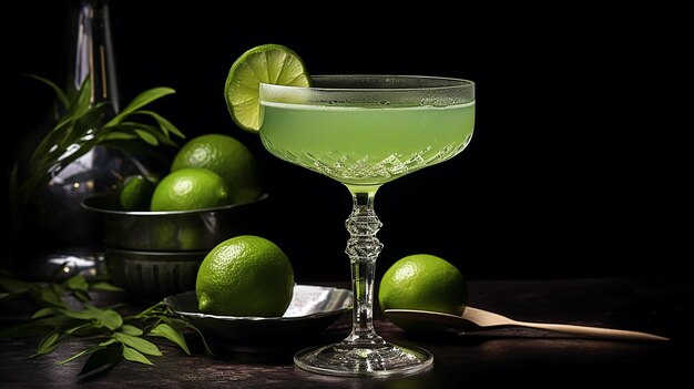 Een glas cocktail met limoensnijden