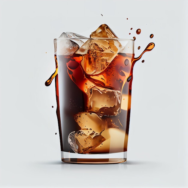 Een glas cola met ijs en een drankje met een scheutje