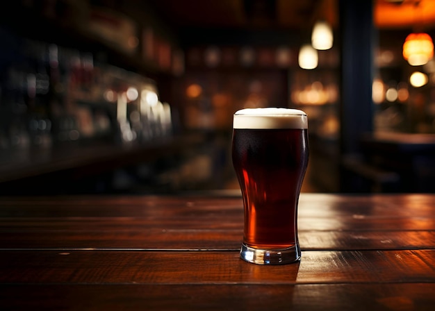 Een glas donker bier op de bar ai generatie