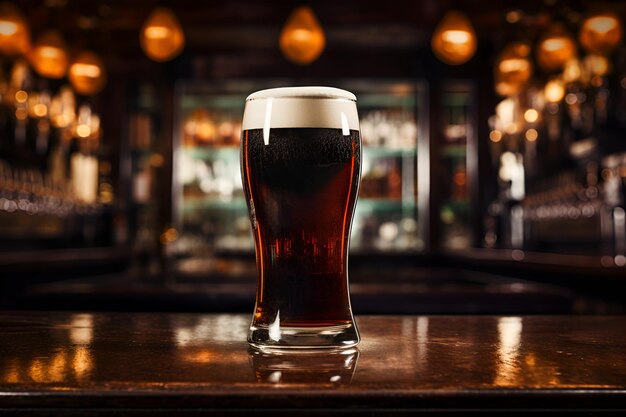 Een glas donker bier op de bar ai generatie