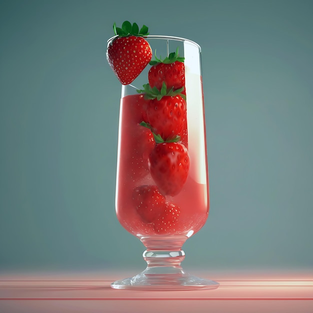 Een glas fruit aardbeien fruit drankje realistische hd octane render prachtige cinematische
