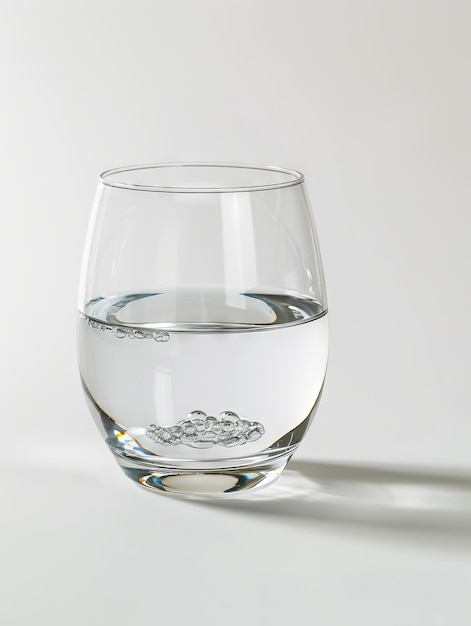 Een glas gevuld met water op een wit oppervlak