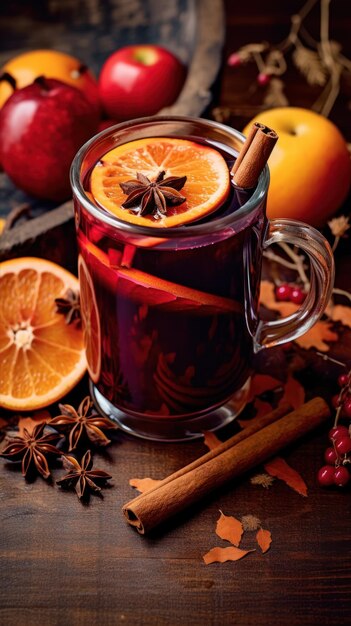 Een glas glühwein met een steranijs op de rand