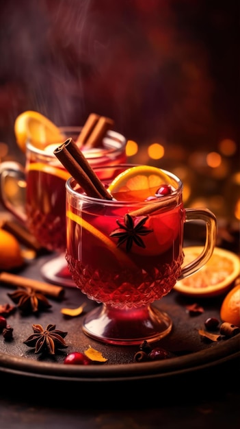 Een glas glühwein met een steranijs op de rand