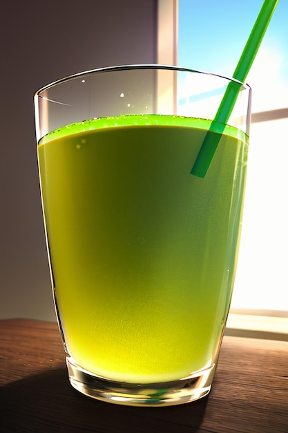 Een glas heerlijke groene kiwi fruit drank op de keukentafel