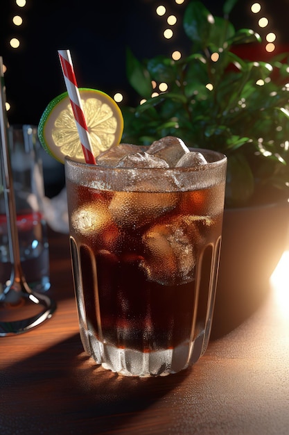 Een glas ijskoude cola en citroen