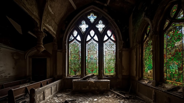 Een glas in lood raam in een kerk