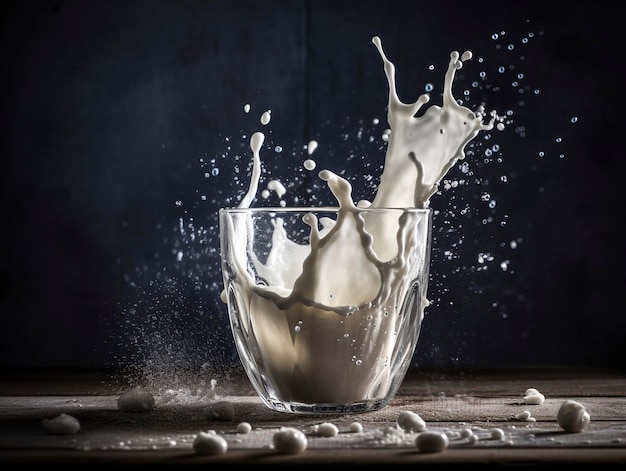 Een glas melk is gevuld met water en rechtsonder staat het woord melk.