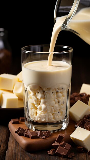 Een glas melk met chocolade wordt uitgegoten Chocolade dag Valentijnsdag Valentijnsweek