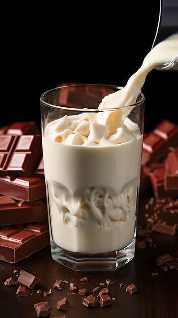 Een glas melk met chocolade wordt uitgegoten Chocolade dag Valentijnsdag Valentijnsweek