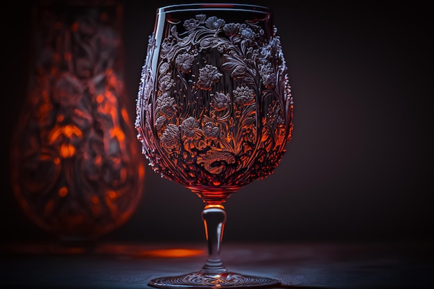 Een glas met een rood patroon erop