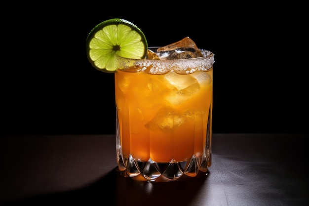 Een glas oranje Margarita met een schijfje limoen op de rand Generative AI