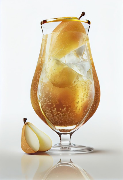 Een glas perensap met een peer op de bodem