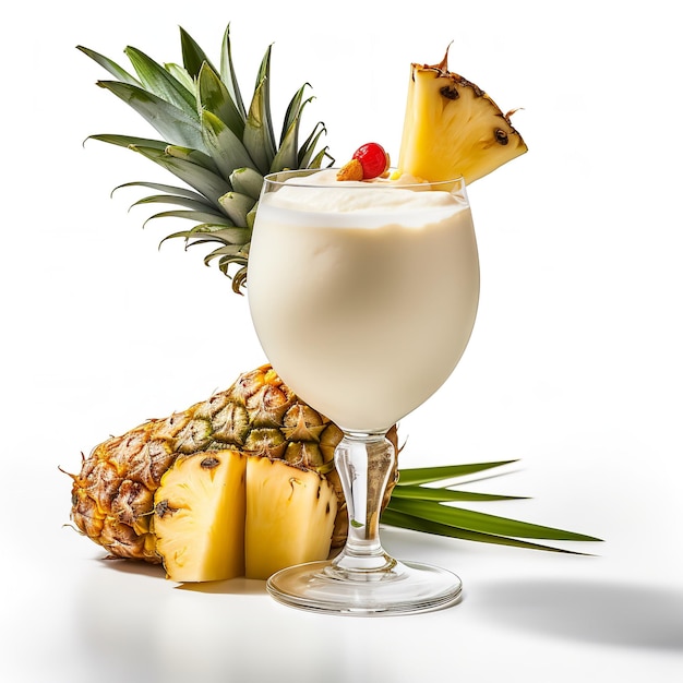 Een glas pina colada en ananas geïsoleerd op een witte achtergrond