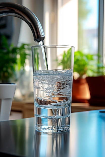 een glas schoon water uit de kraan Generatieve AI Koud