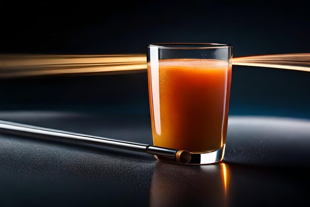 Een glas sinaasappelsap met een gouden rand.