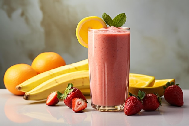 Een glas smoothie op een houten stoel met een strandhoed.