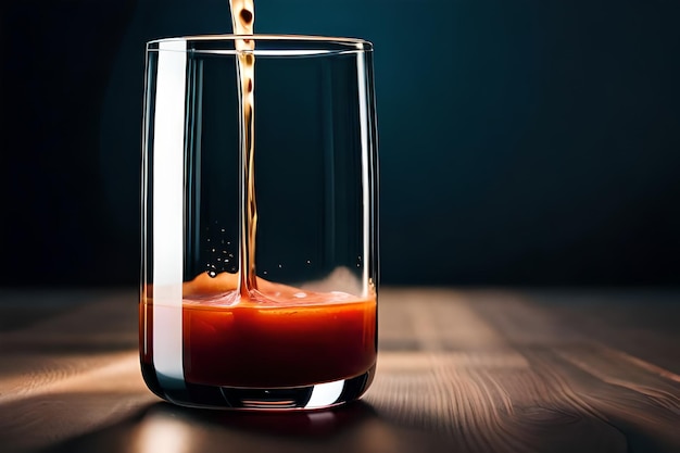 Een glas tomatensap wordt in een glas gegoten.