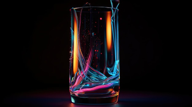 Een glas water met kleurrijke verfstrepen erop