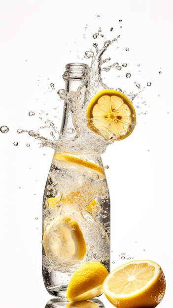 Een glas water met schijfjes citroen en een schijfje citroen Generatief AI-beeld