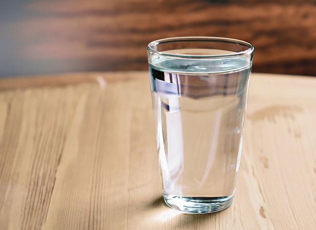 Foto een glas water op een houten tafel generatieve ai