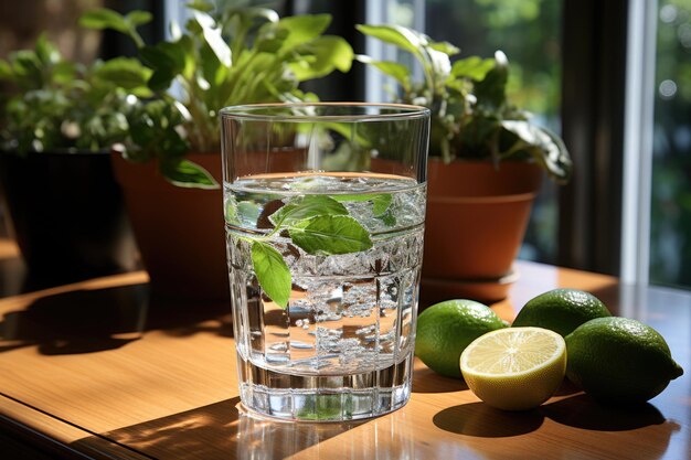 Een glas water op tafel.