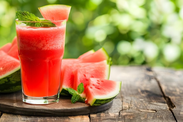 een glas watermeloen sap met een aardbeien erin