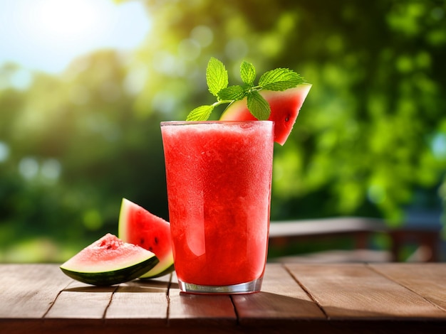 Een glas watermeloensap met verse achtergrond