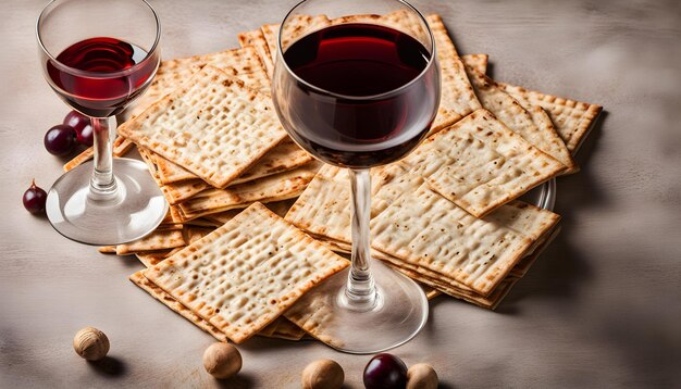 een glas wijn en crackers met crackers en een glas wijn