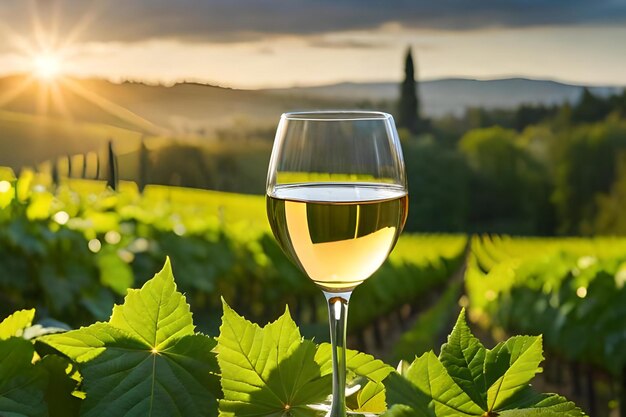 Foto een glas wijn met de zon erachter