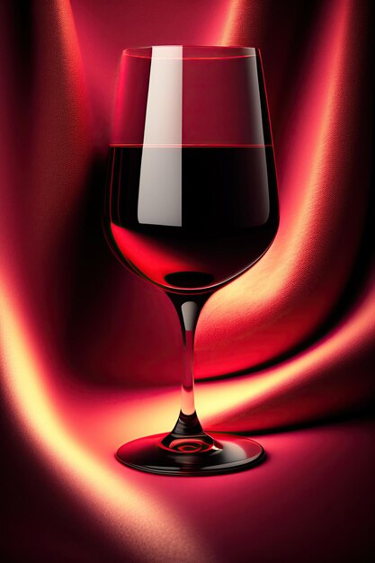 Een glas wijn met een rode achtergrond.