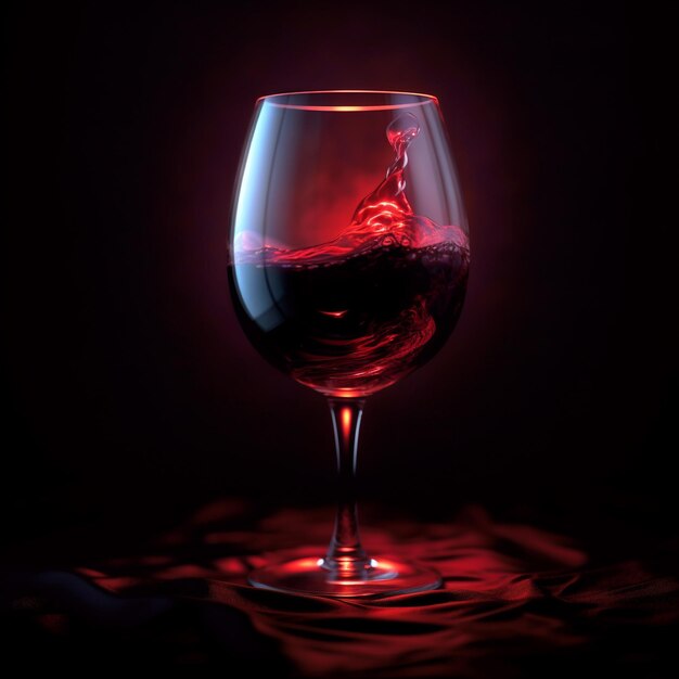 een glas wijn met een rood licht erop